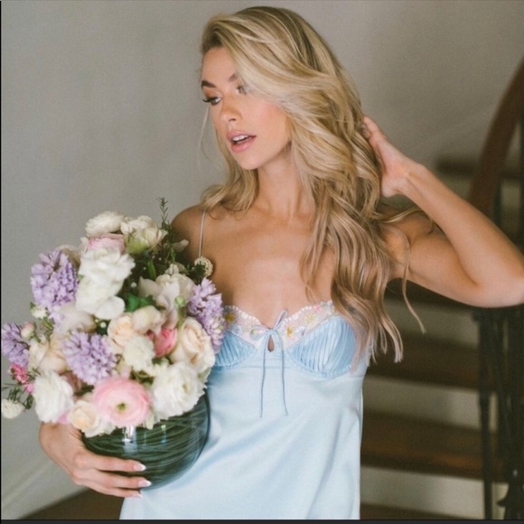 For Love And Lemons Paloma Slip Dress Medium Baby Blue NEW - Picture 4 of 7